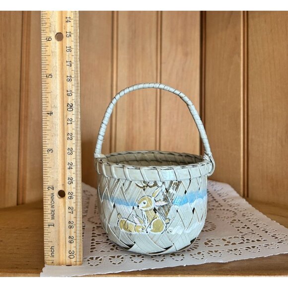 Vintage Hand-Painted Rustic Woven Small Easter Basket Bunny Rabbit Spring Decor - Picture 6 of 8